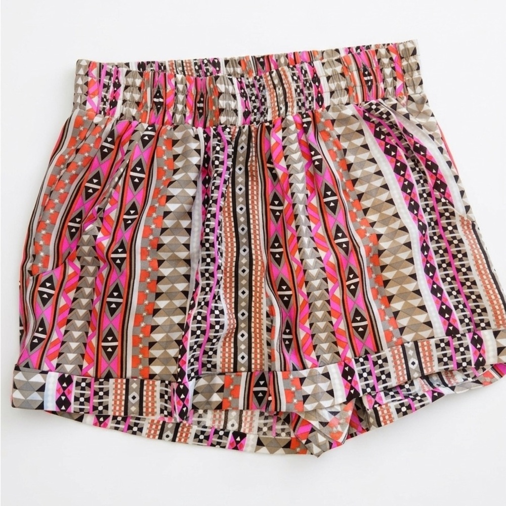 Alice & Trixie High-Waist Tribal Stripe Shorts — Pink, Tan & Orange